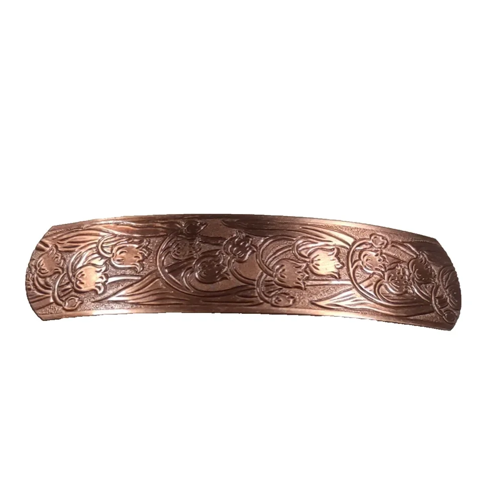 Copper Tone Hair Barrette Tension Clip Floral Etching Fairy Art Novel Design